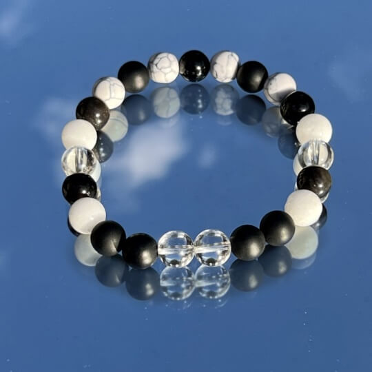 Minerální náramek křišťál, onyx, jadeit, obsidián, howlit - SEN - žena